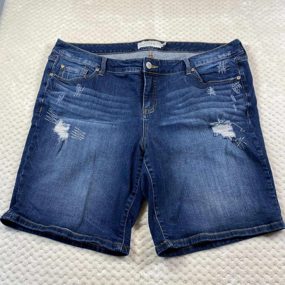 Torrid Denim Shorts Womens 20 Blue Distressed Bermuda Stretch Plus Size